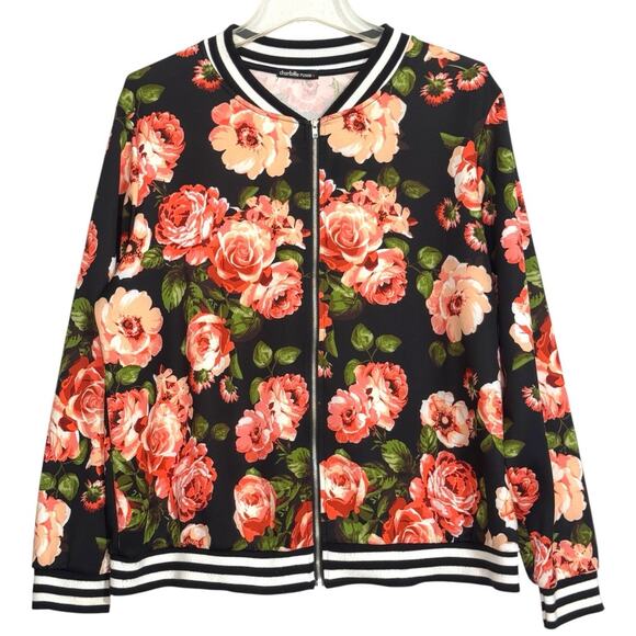 Vintage Y2k Satin Bomber Jacket Black Floral Charlotte Russe Women 2X Dark Fairy - Picture 1 of 9